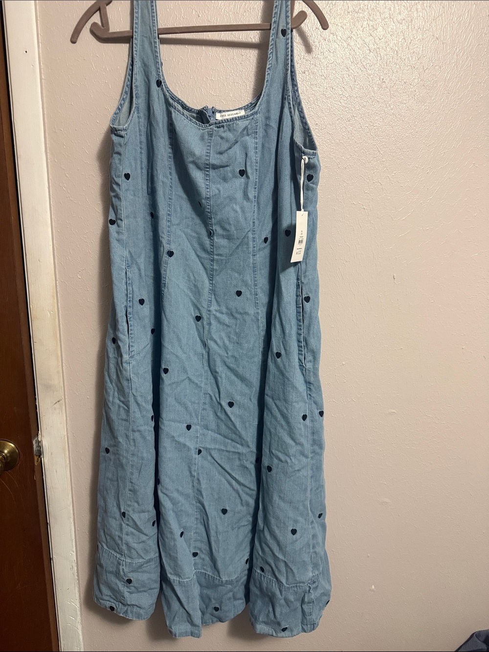 Free Assembly XXL Light Blue Sleeveless Heart-Print Linen Dress